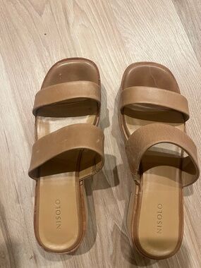 Nisolo Cognac Double-Strap Leather Slide Sandals